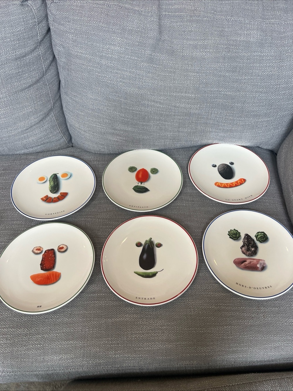 Prinknash Abbey Pottery. Set 6, 9" plates For Starters 1970s Clifford Richards